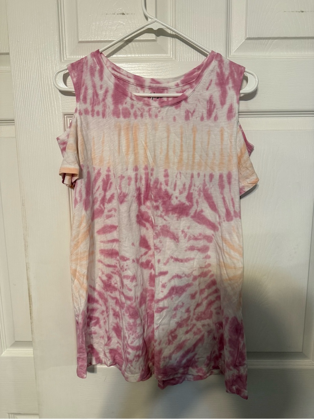 Style & Co. Pink & Peach Tie-Dye Cold Shoulder Tee